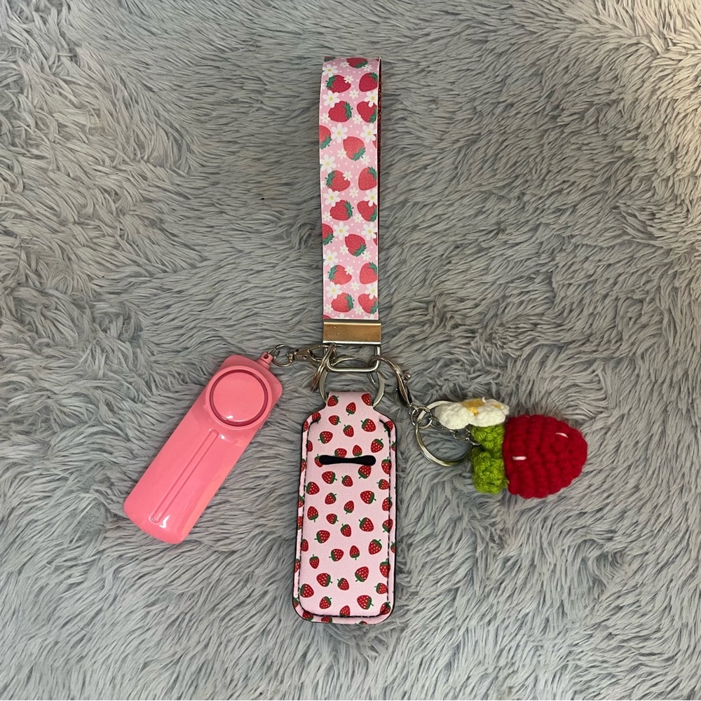 Handmade Faux Leather Strawberry Wristlet Keychain Accessory Set